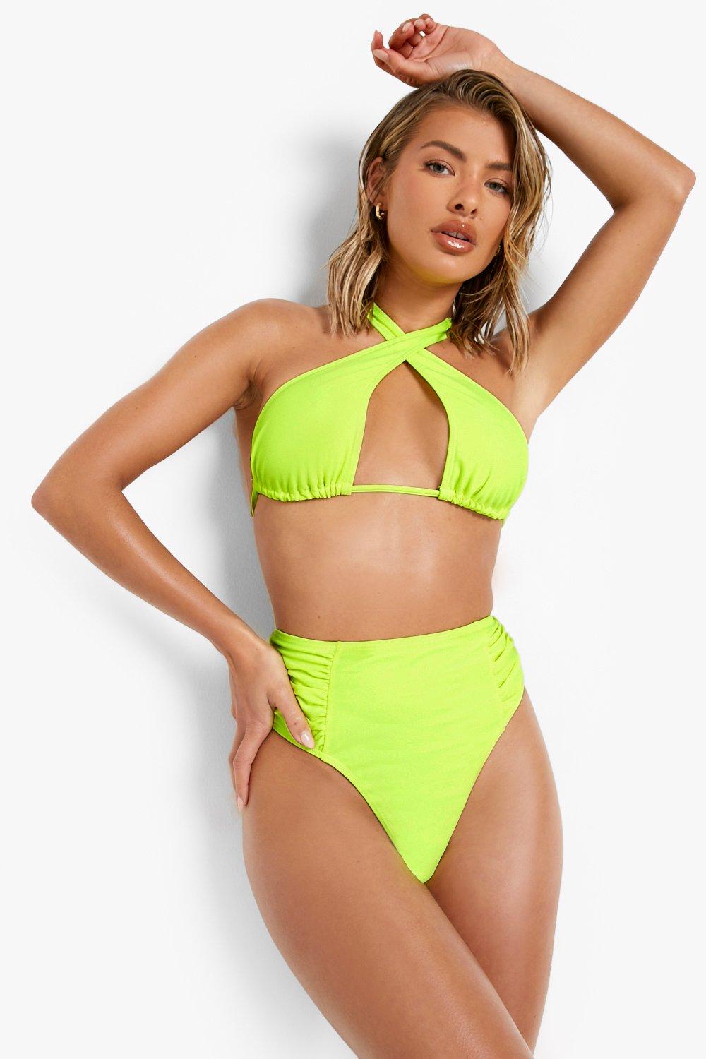 Neon Ruched High Waisted Thong Bikini Brief