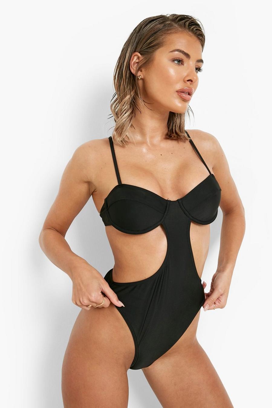 Black Neon Underwired Cut Out Swimsuit image number 1