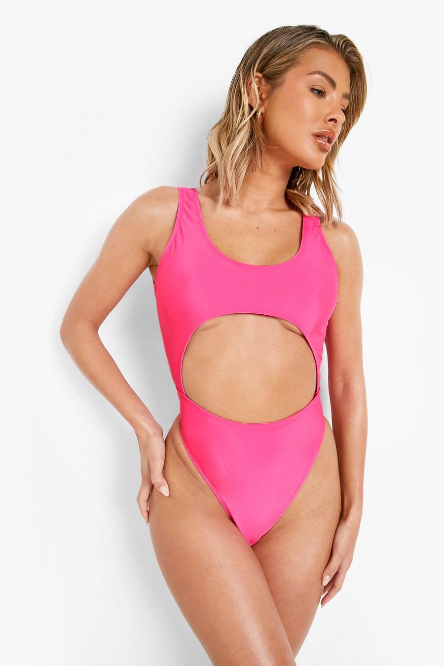 Neon-pink Neon Cut Out High Leg Swimsuit 