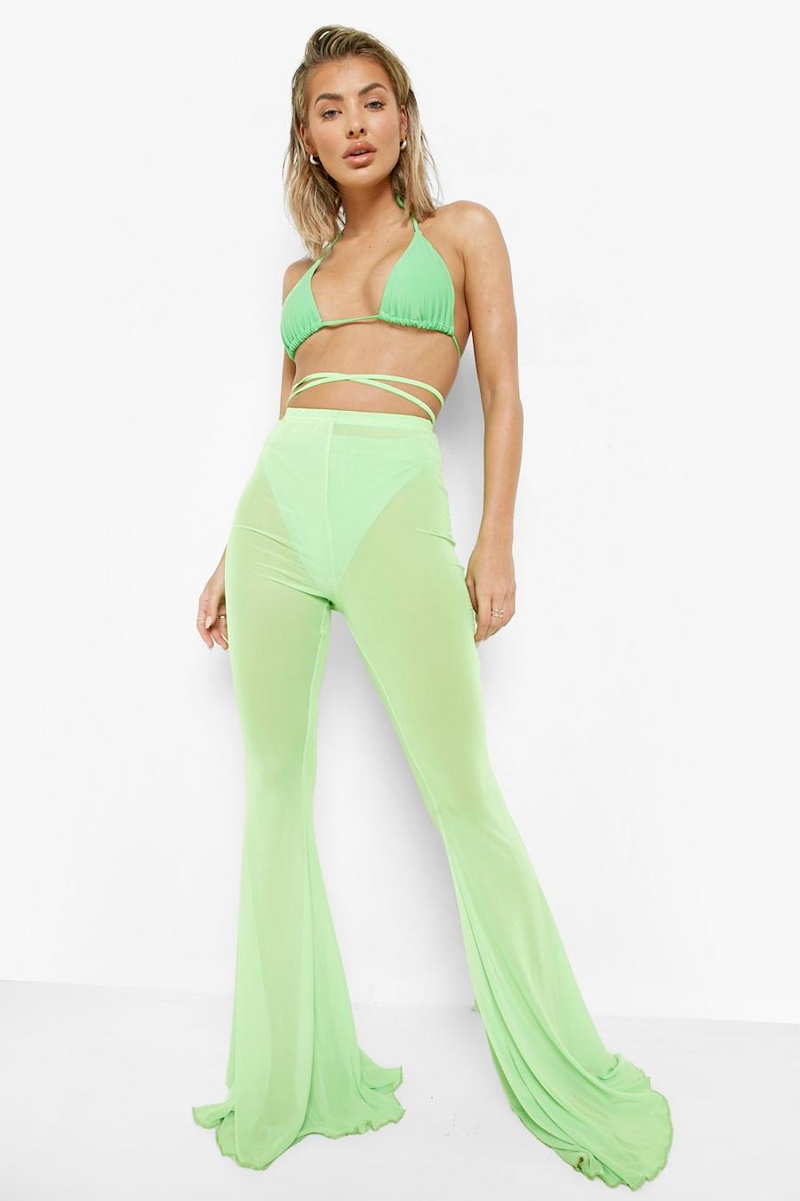 Neon-green Neon Mesh Flared Beach Trousers image number 1