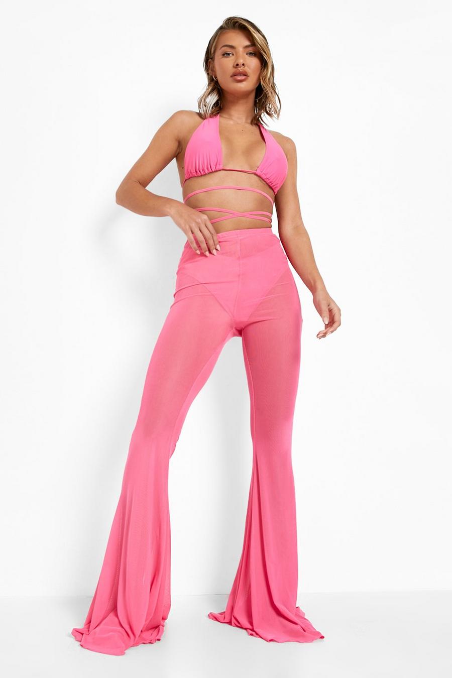 Neon-pink Neon Mesh Flared Beach Pants image number 1