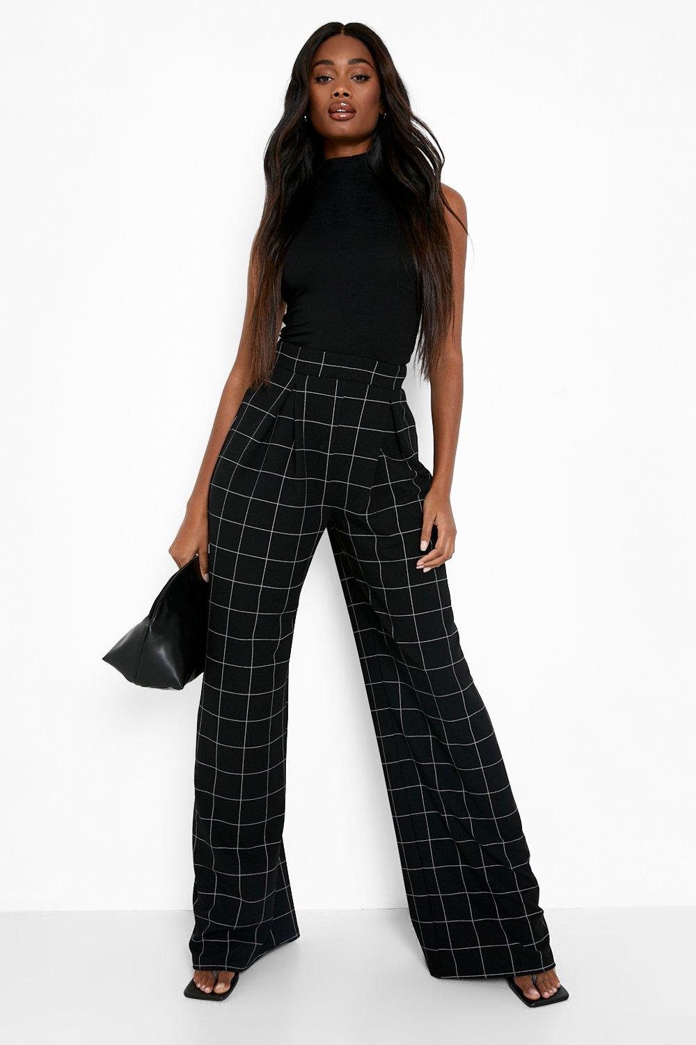 black and white grid pants outfit