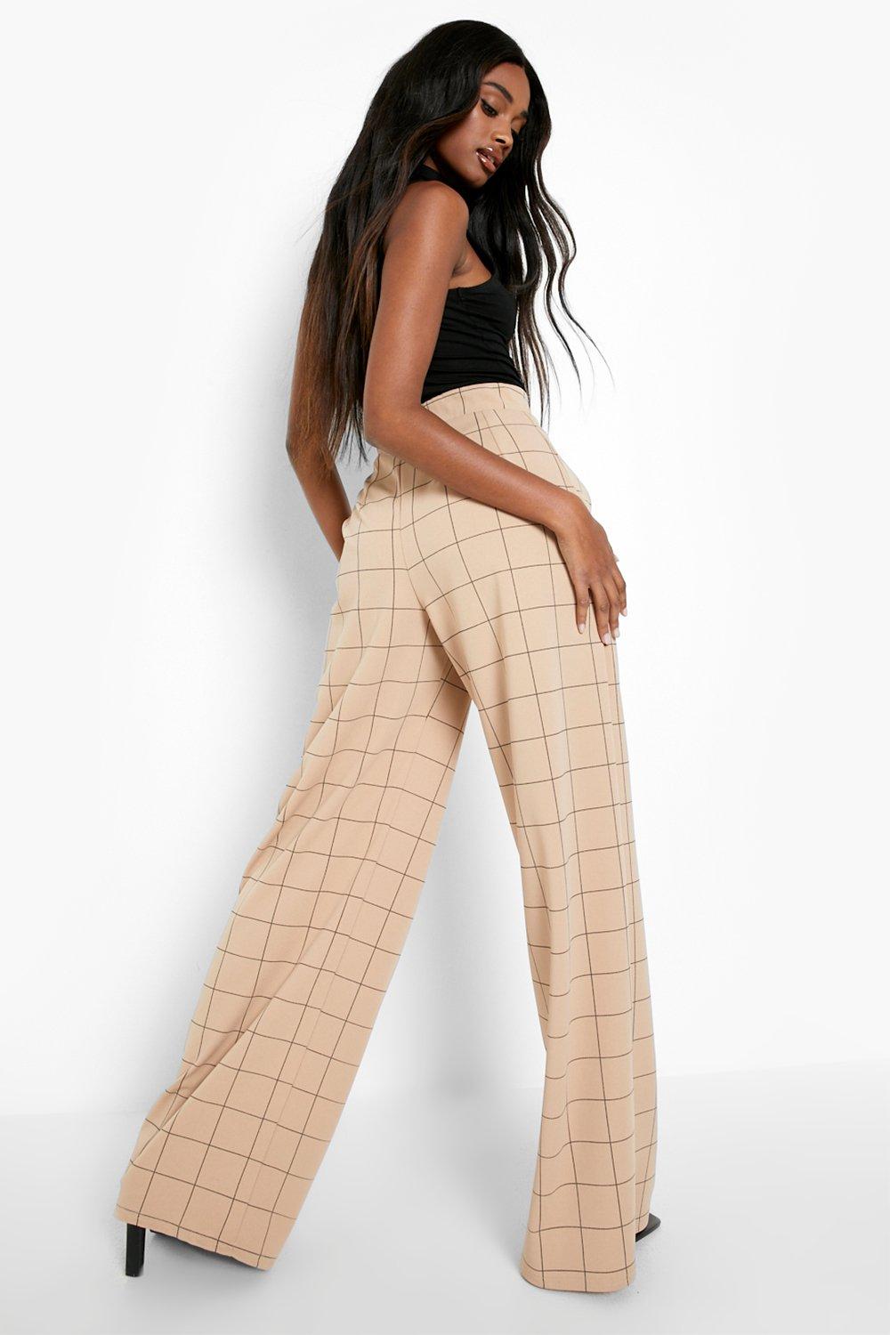 Plaid Pleated Wide Leg Work Pants