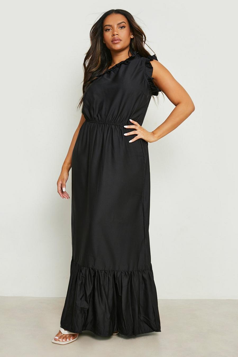 Black Plus Woven Frill One Shoulder Tiered Maxi Dre image number 1