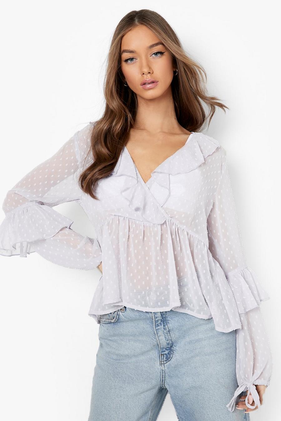 Lilac Dobby Frill Wrap Top  image number 1