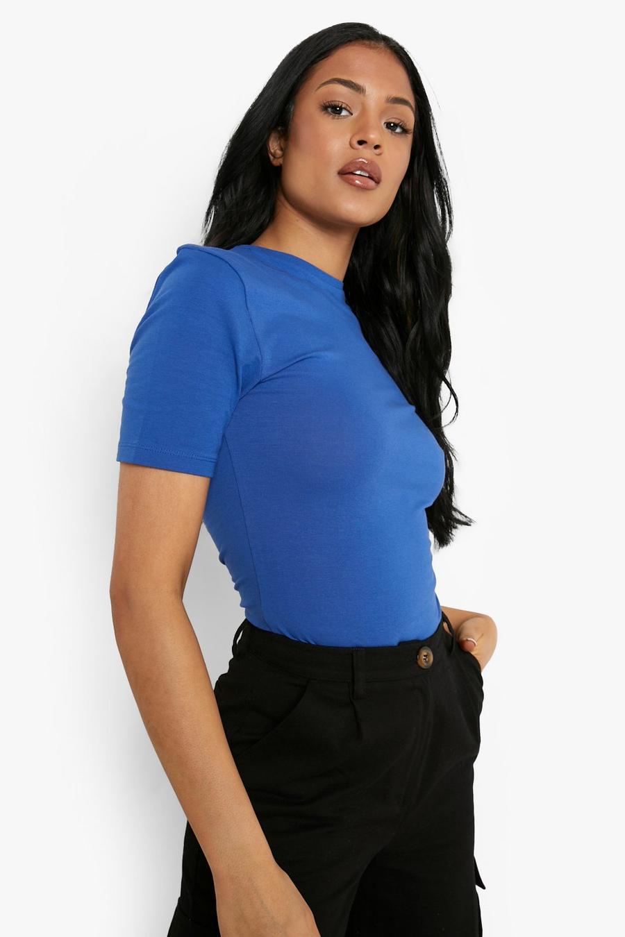 Blue Tall Basic Fitted Plain Cotton T-shirt image number 1