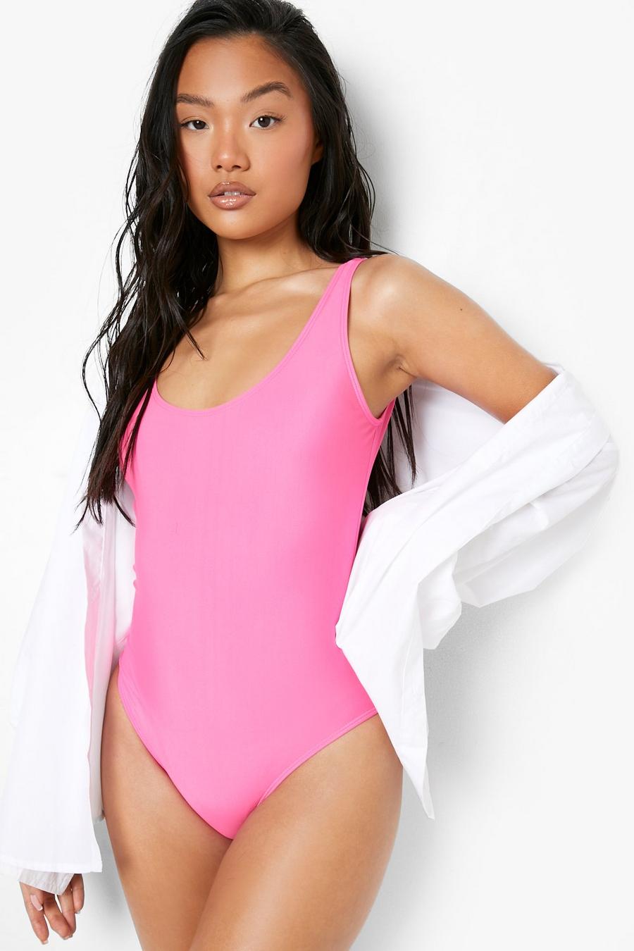 Neon-pink Petite Neon Scoop Back Swimsuit image number 1