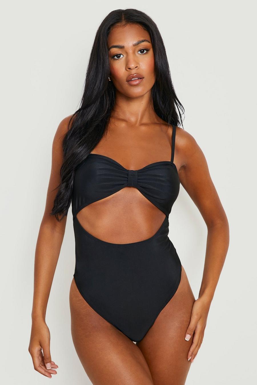 Black Tall Cut Out Swimsuit image number 1