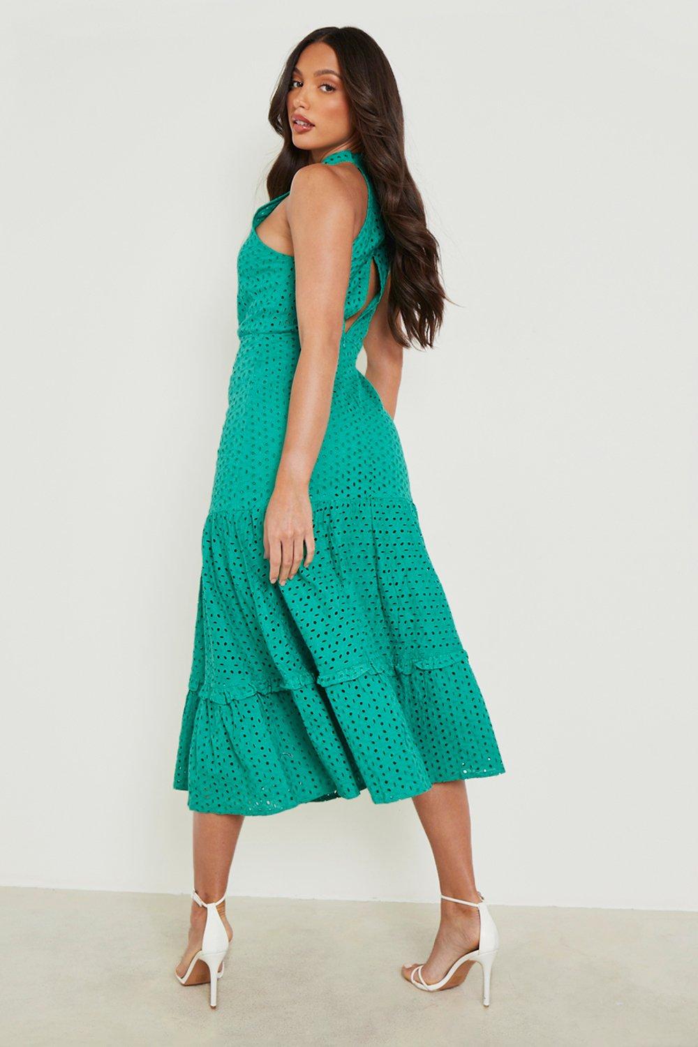 Emerald Green V-Neck Dress - Tiered Midi Dress - Sleeveless Dress - Lulus