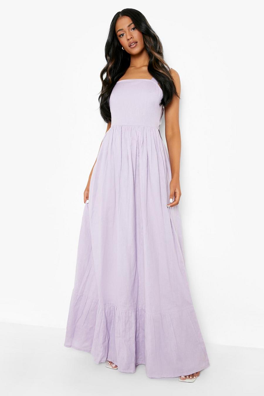 Lilac Tall Linen Square Neck Tie Back Maxi Dress  image number 1