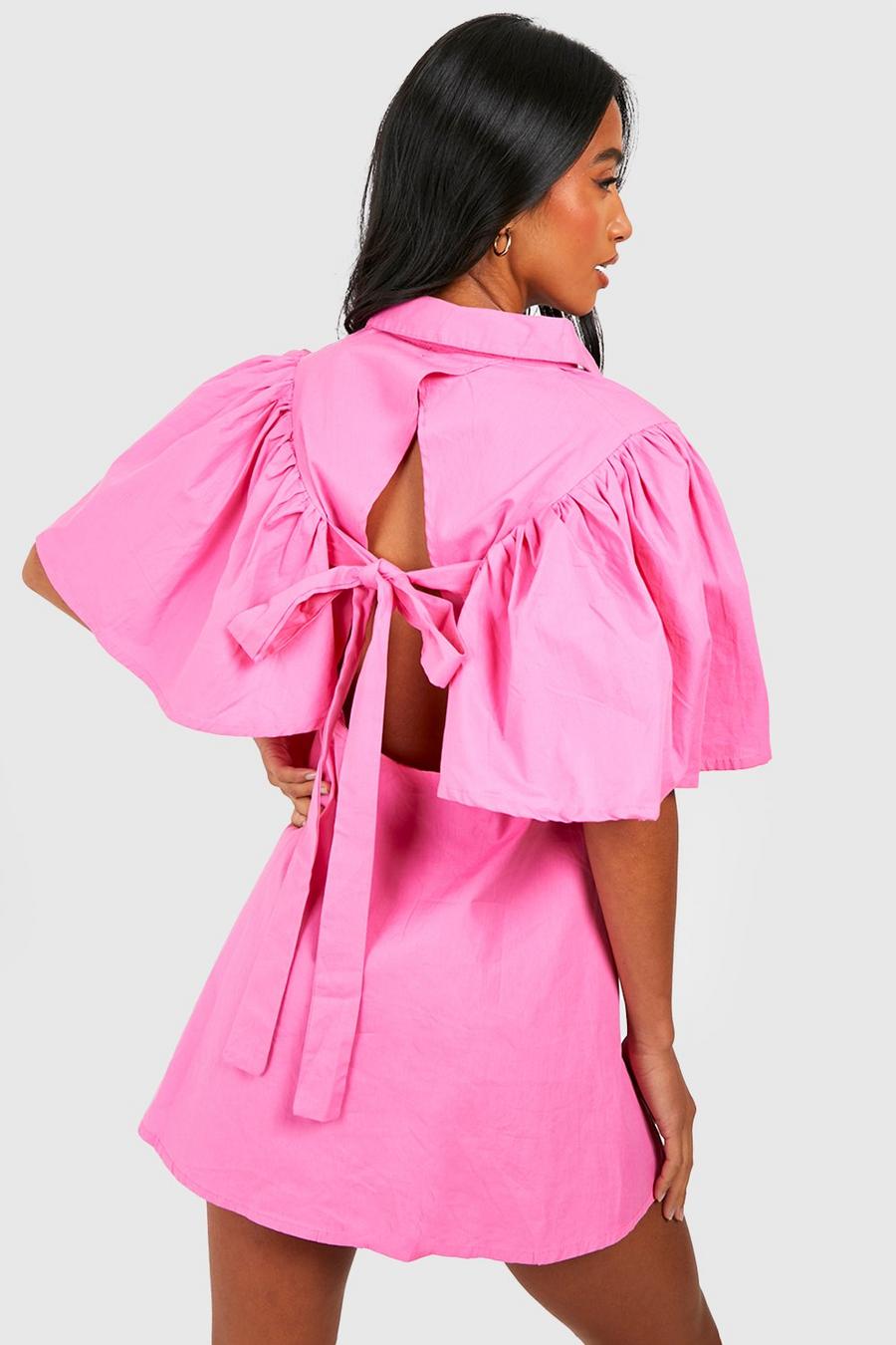 Pink Petite Cotton Angel Sleeve Shirt Dress image number 1