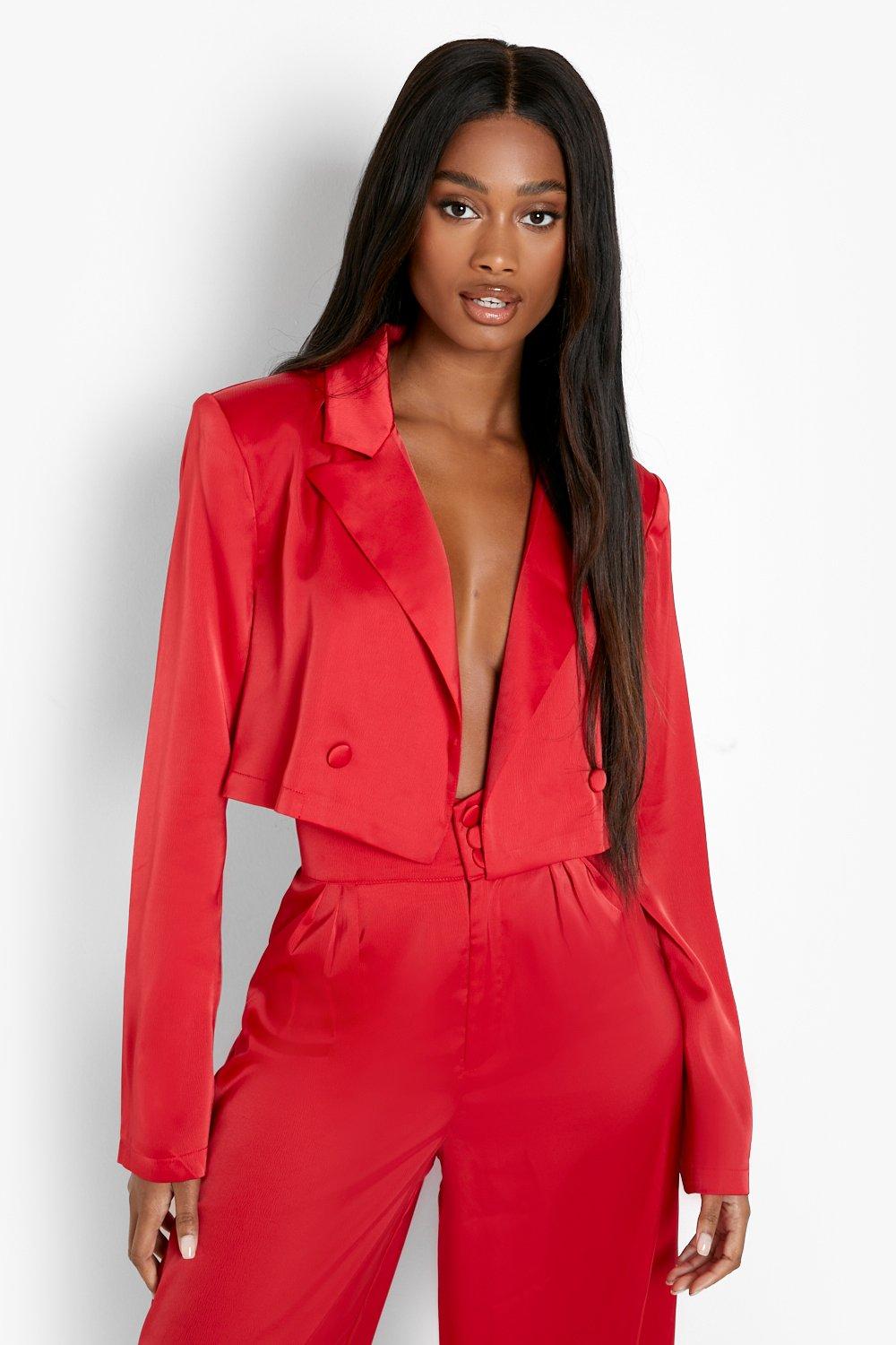 Premium Satin Cropped Blazer