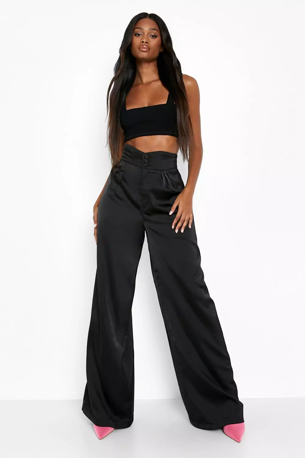 Premium Satin Cropped Blazer Wide Leg Trousers