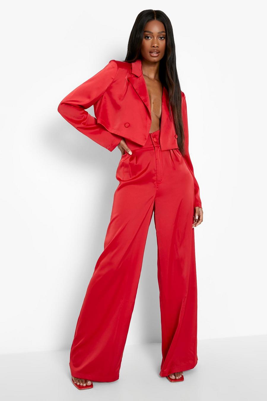 Pantalón de pernera ancha de raso Premium, Red image number 1