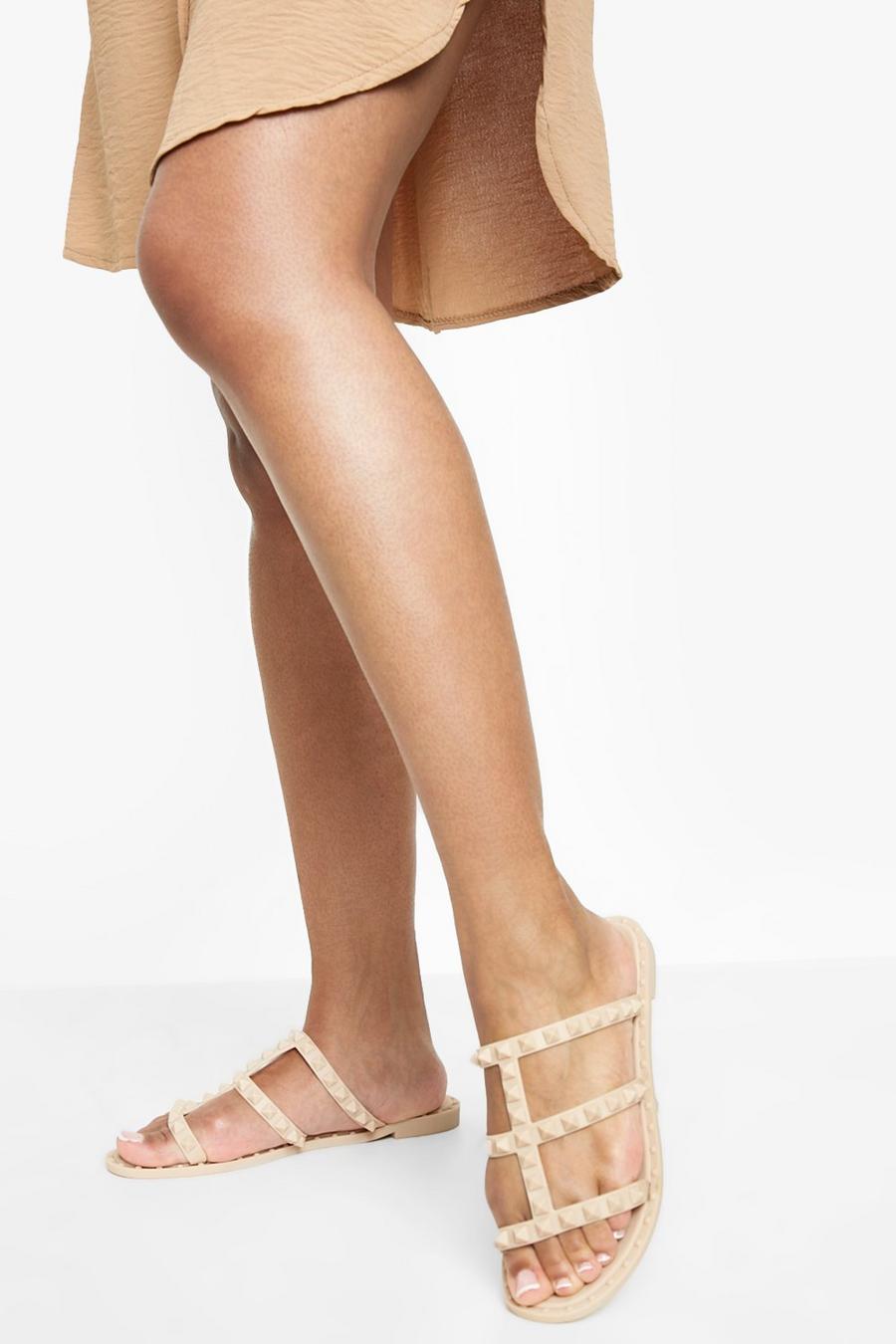 Nude Wide Fit Jelly Studded Mule Slider image number 1