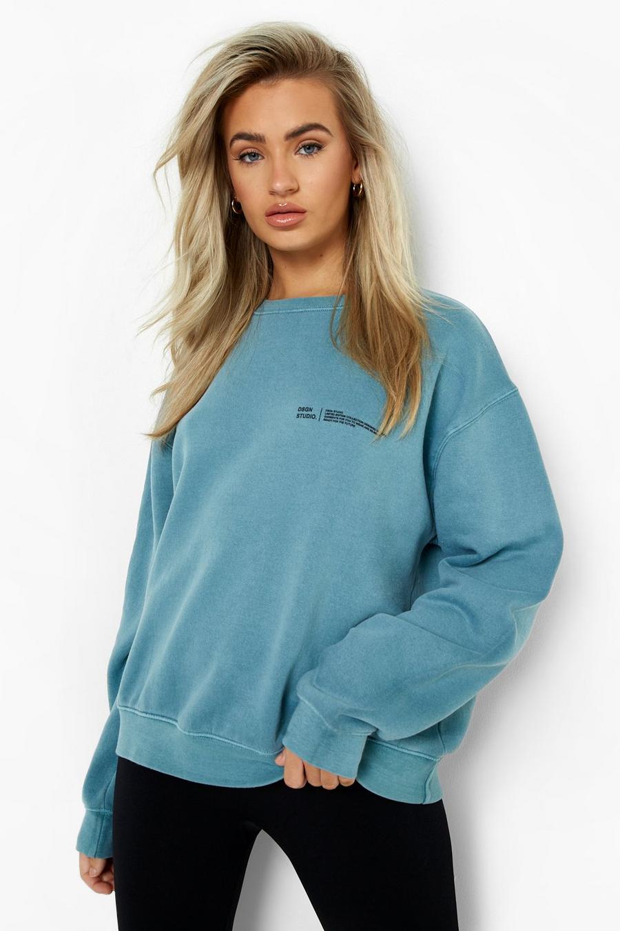 Sage Överfärgad sweatshirt med slogan image number 1