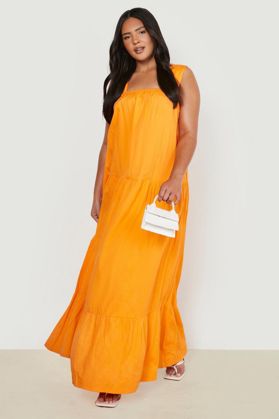 Orange Plus - Maxiklänning i bomull med volanger