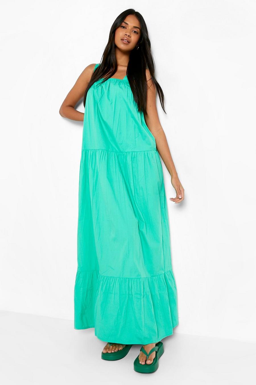 Green Cotton Wide Strap Tiered Maxi Dress image number 1
