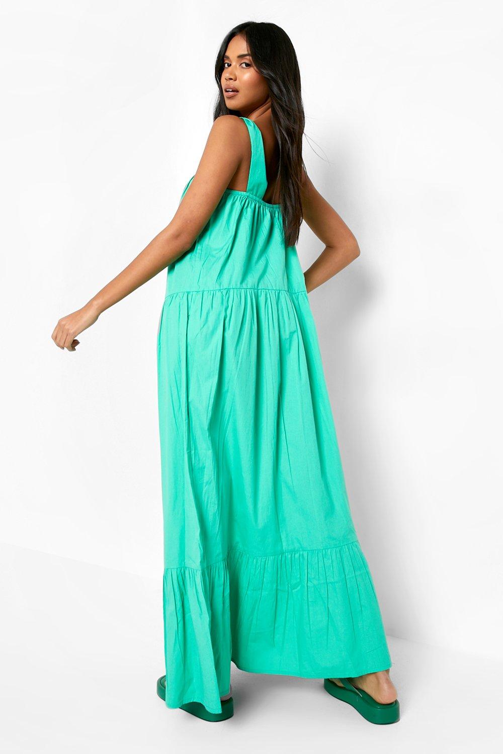 Cotton Wide Strap Tiered Maxi Dress | boohoo