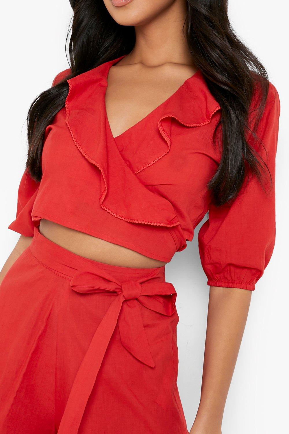 Boohoo red hot sale frill dress