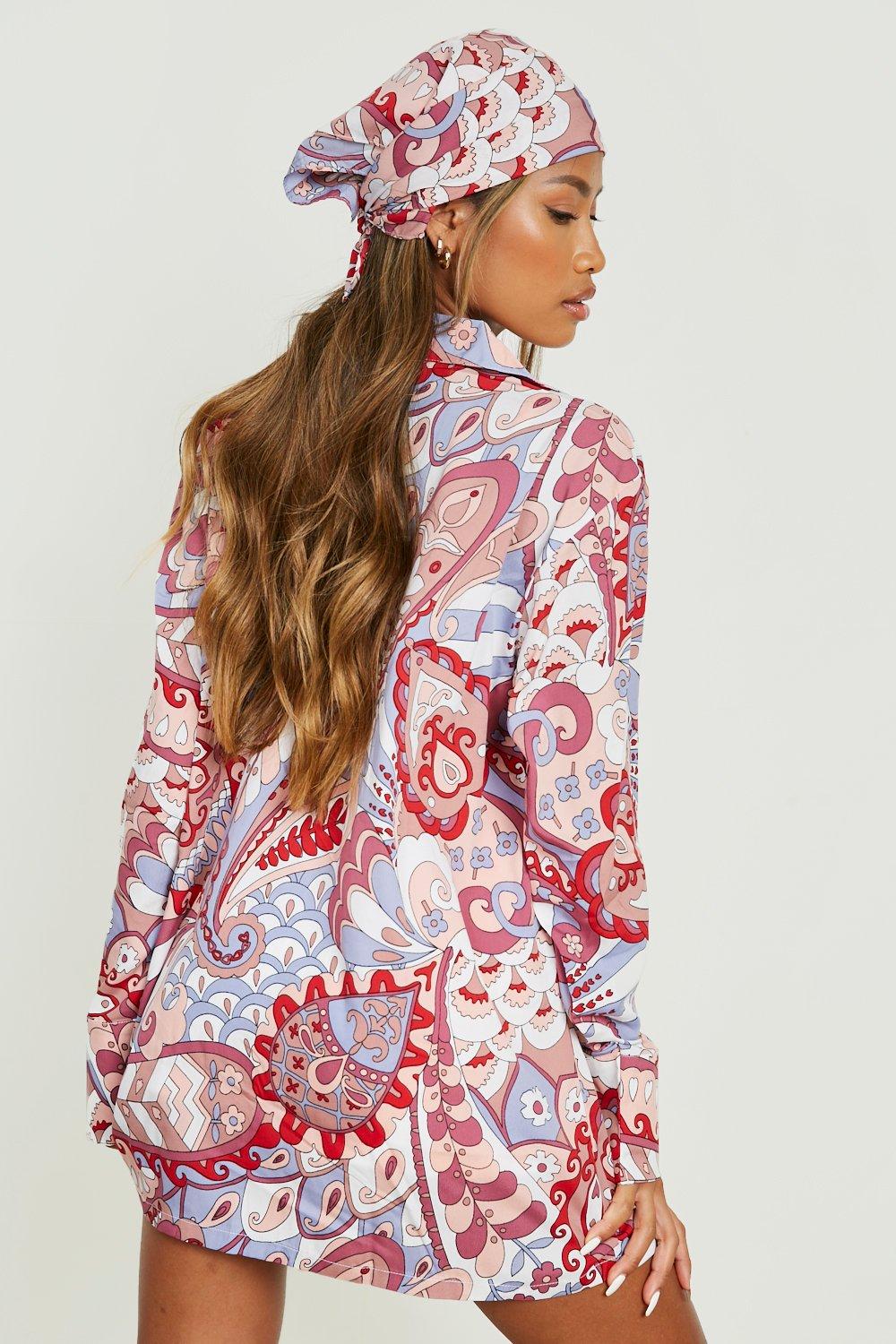 Conjunto estampado de pa uelo para la cabeza y camisa oversize