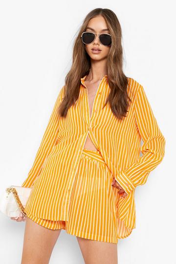 Textured Stripe Oversized Shirt orange