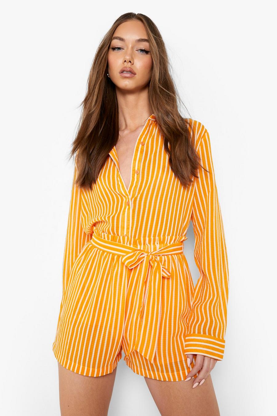 Orange Textured Stripe Flippy Short