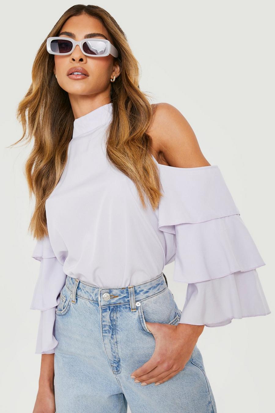 Lilac Poplin Frill Sleeve Top image number 1