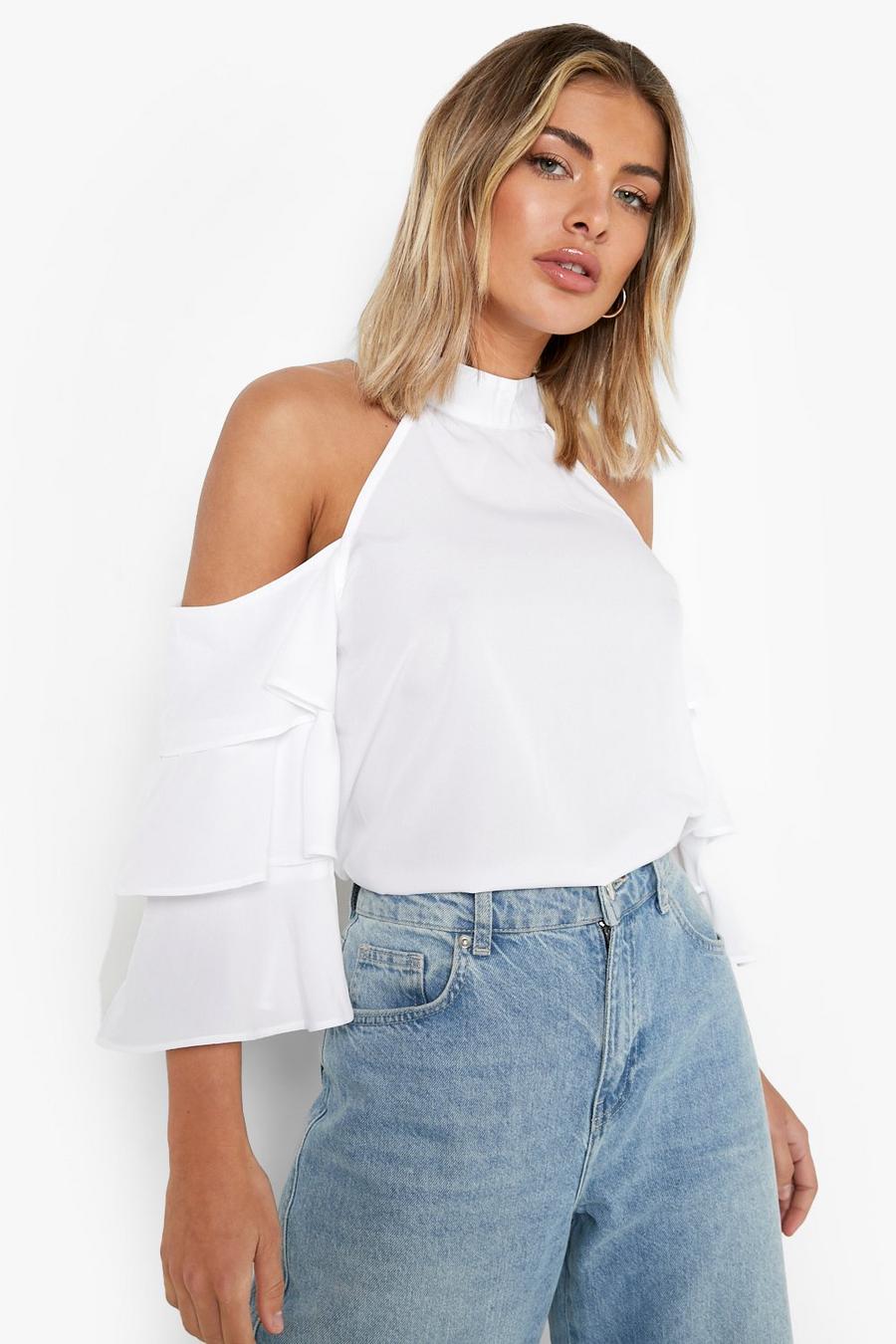 White Poplin Frill Sleeve Top image number 1
