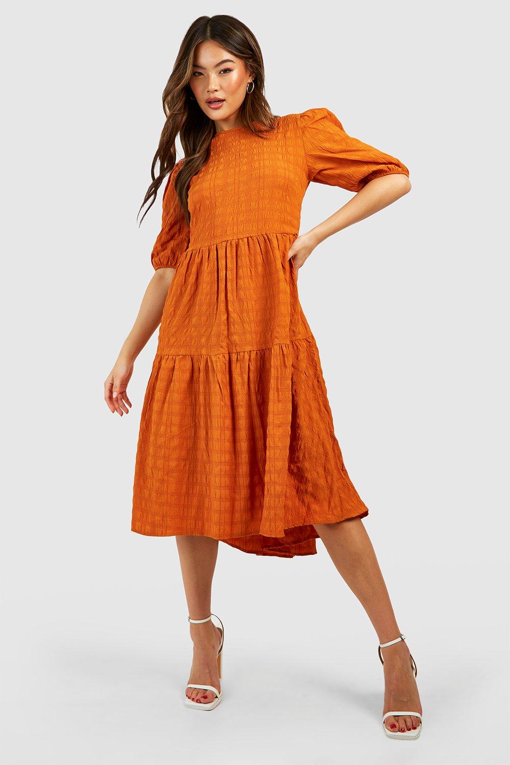 Midi dress 2025 with puff sleeves