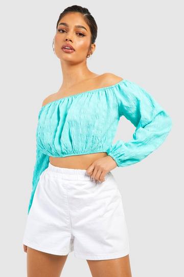 Textured Off The Shoulder Crop Top mint