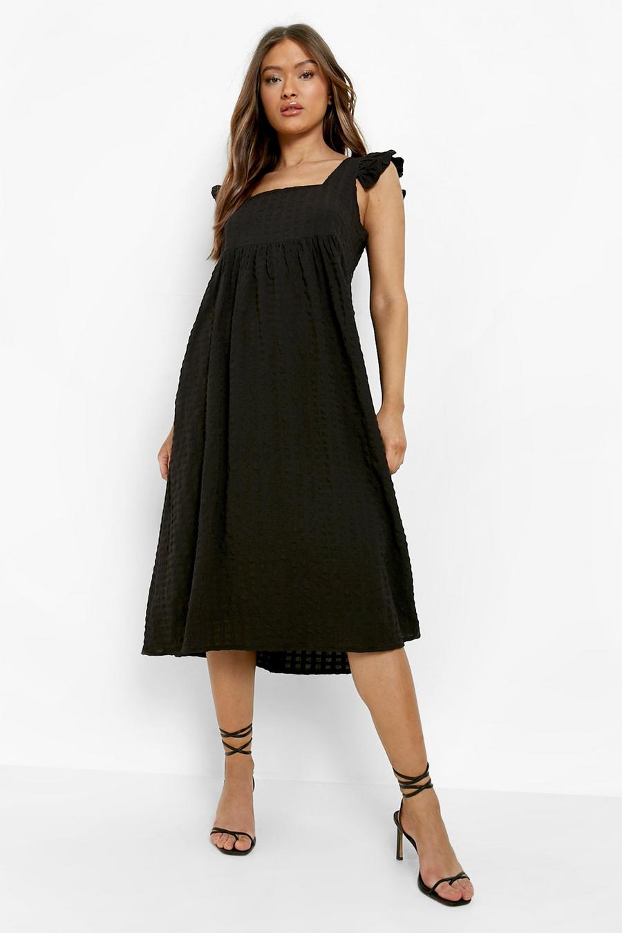 Black Frill Shoulder Midi Dress image number 1