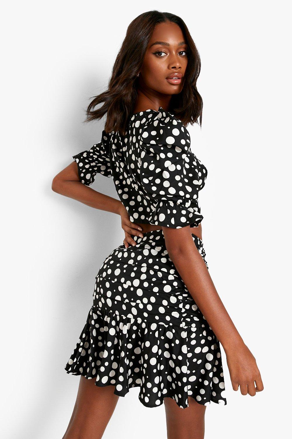 Black polka dot 2024 puff sleeve dress