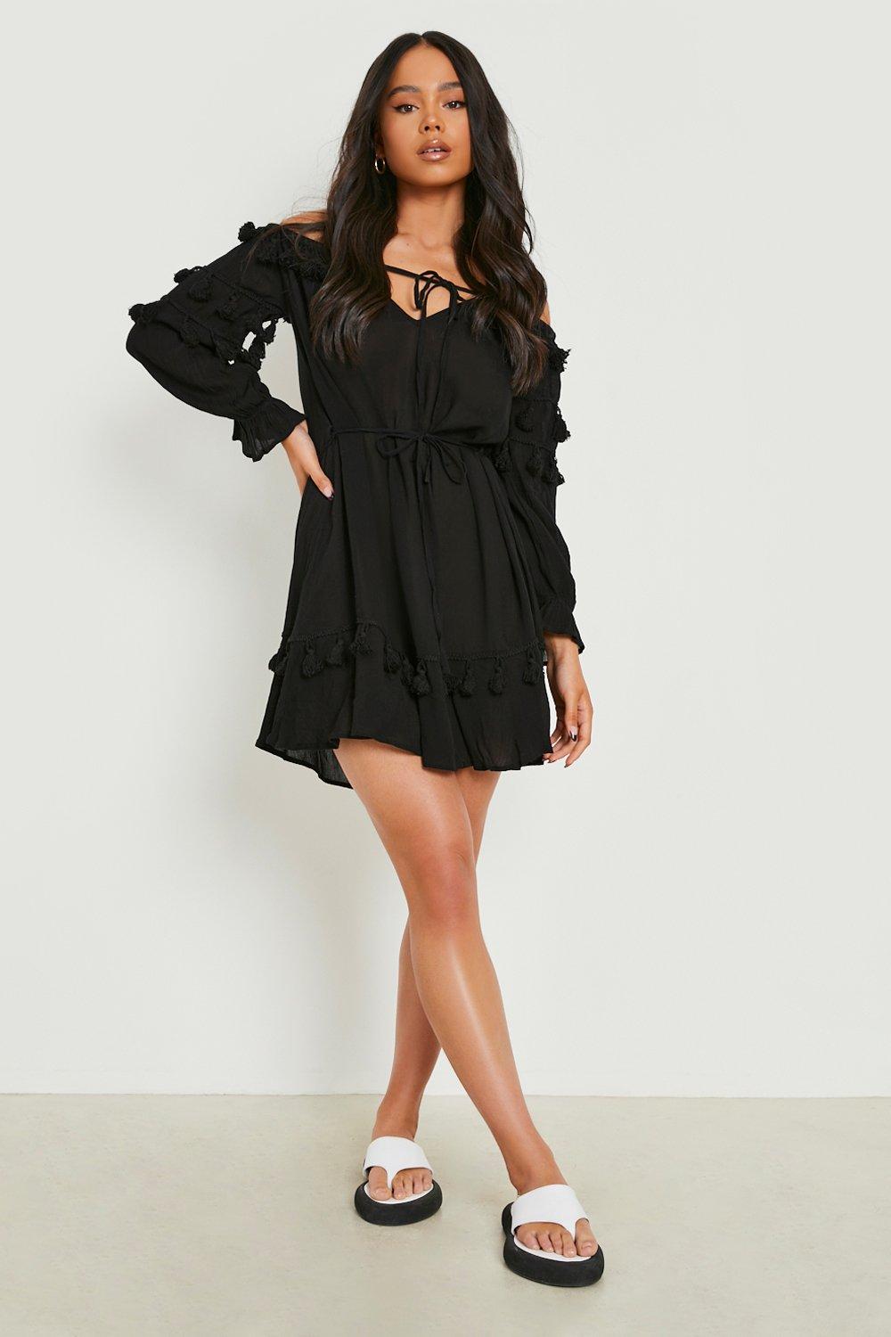 Missguided petite ruffle deals hem tassel dress