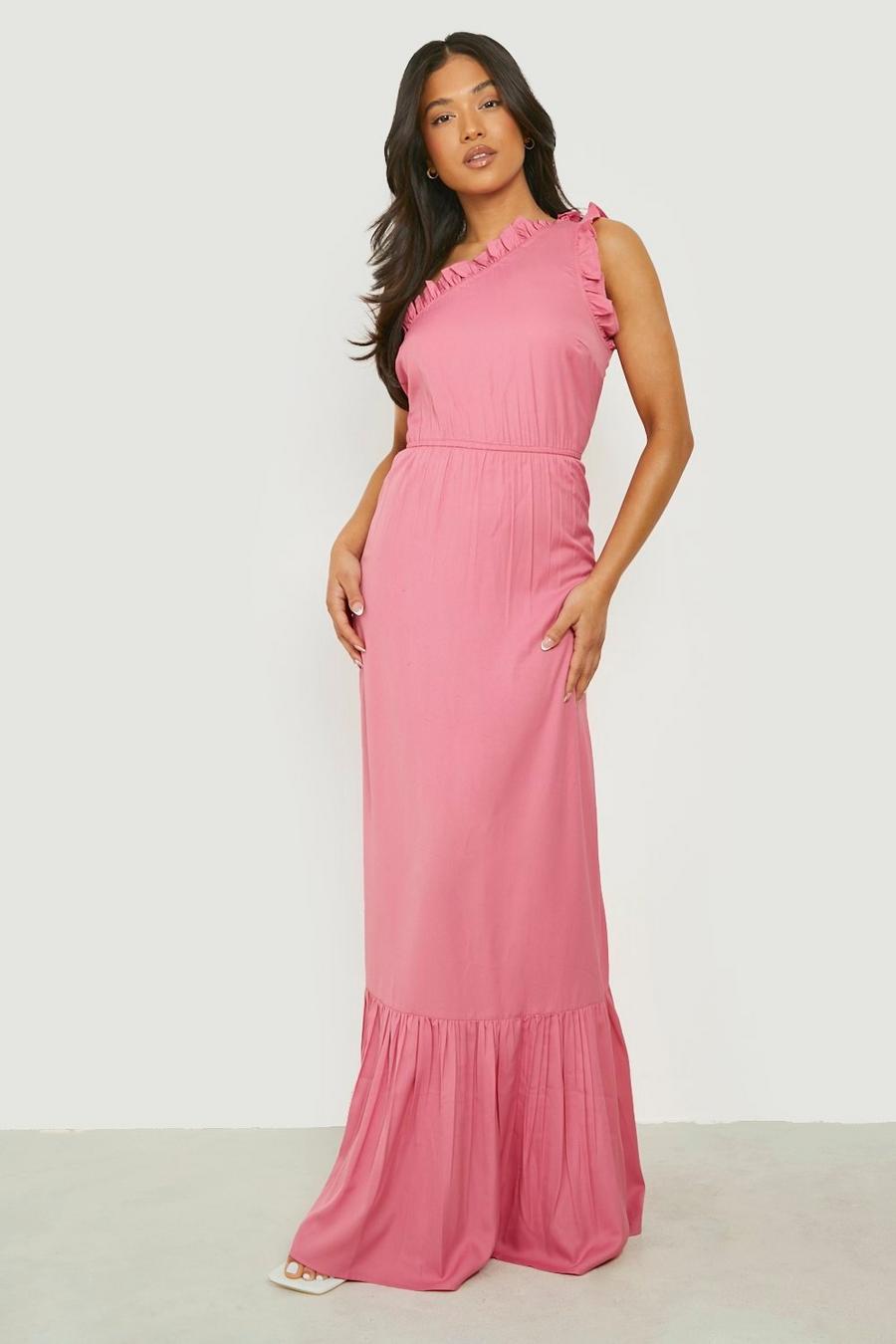 Hot pink Petite Frill One Shoulder Tiered Maxi Dress