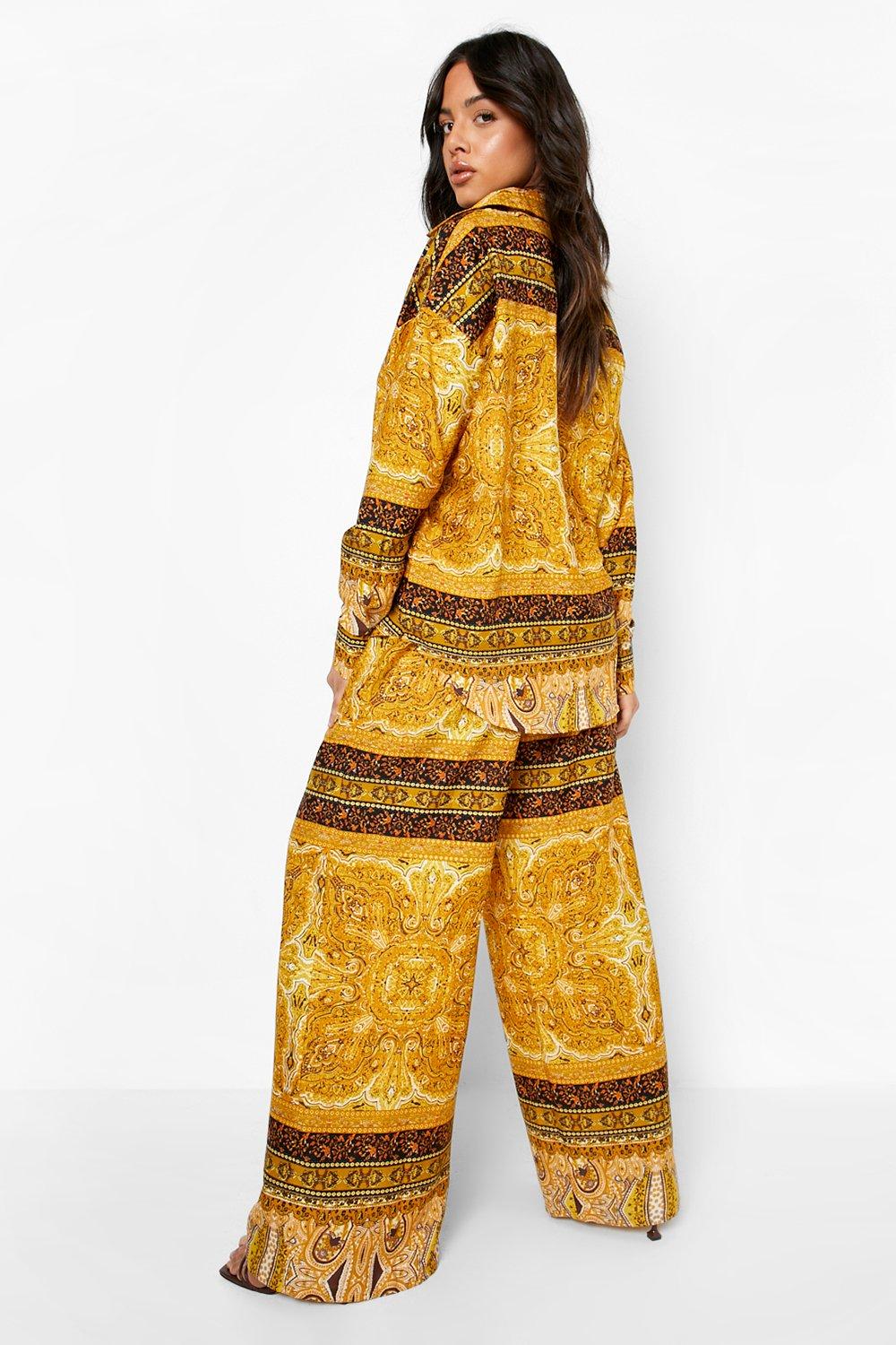 Paisley Border Print Wide Leg Pants | boohoo