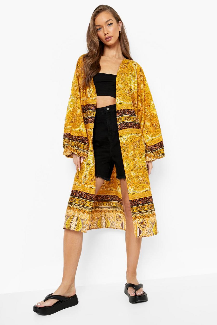 Kimono mit Paisley-Print, Mustard gelb