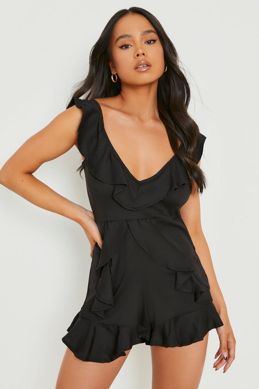 Black Petite Ruffle Woven Playsuit image number 1