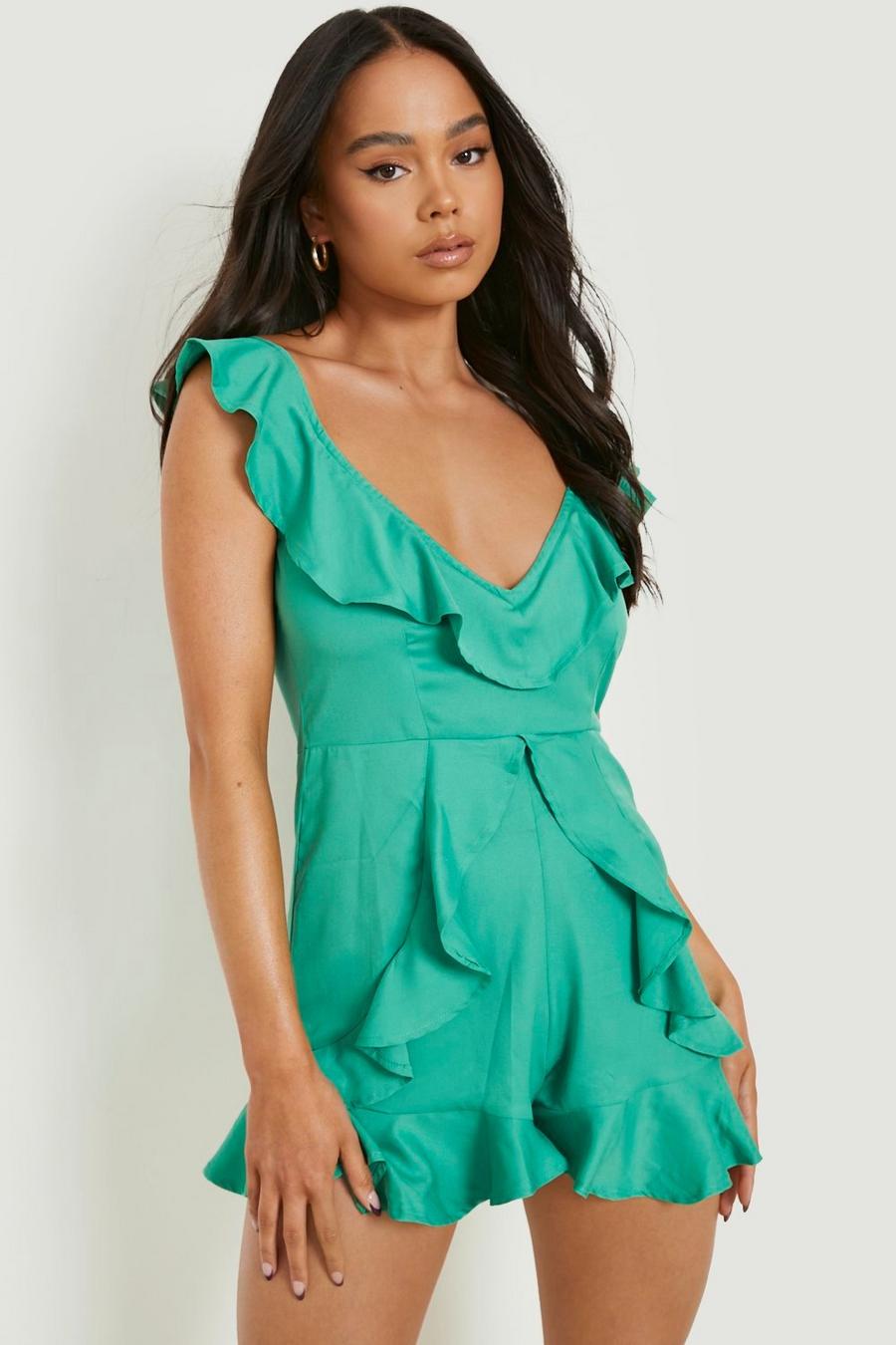 Green Petite Ruffle Woven Playsuit image number 1