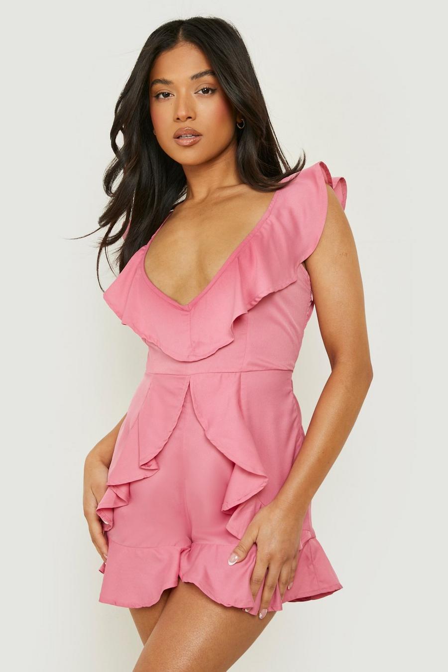 Pink Petite Ruffle Woven Playsuit image number 1