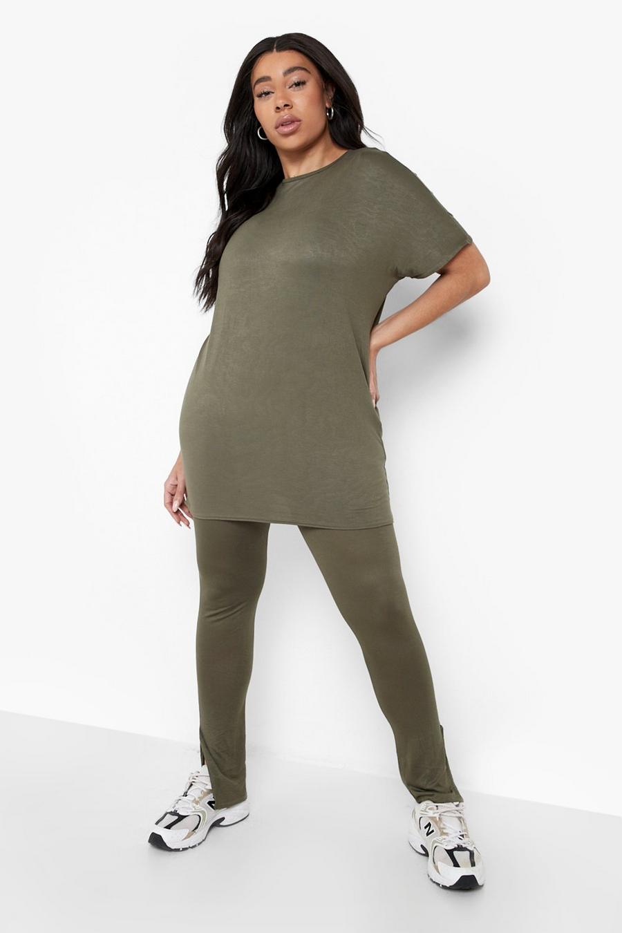 Khaki Plus - Mysdress med leggings och slitsar image number 1