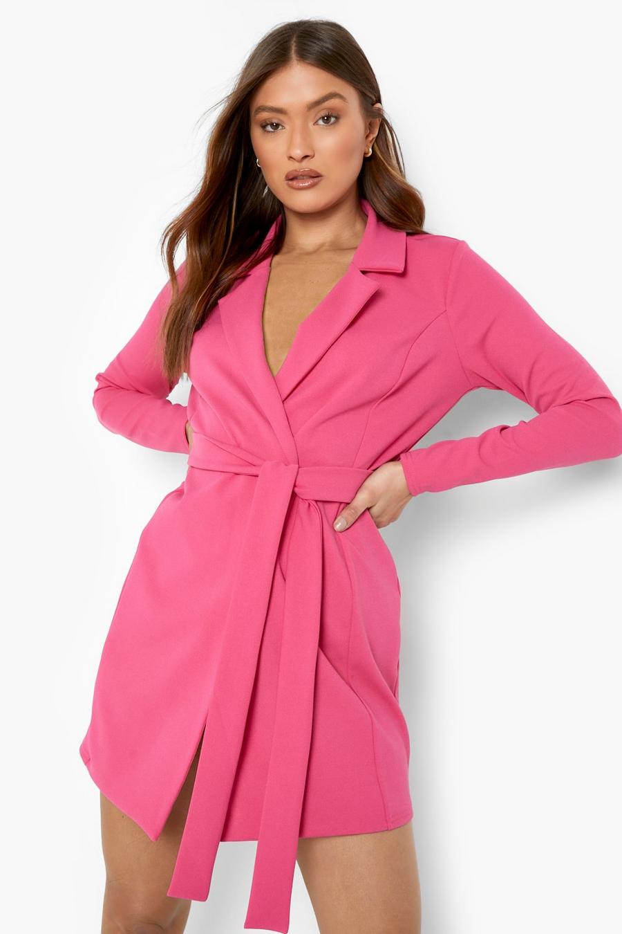 Bright pink Wrap Belted Blazer Dress