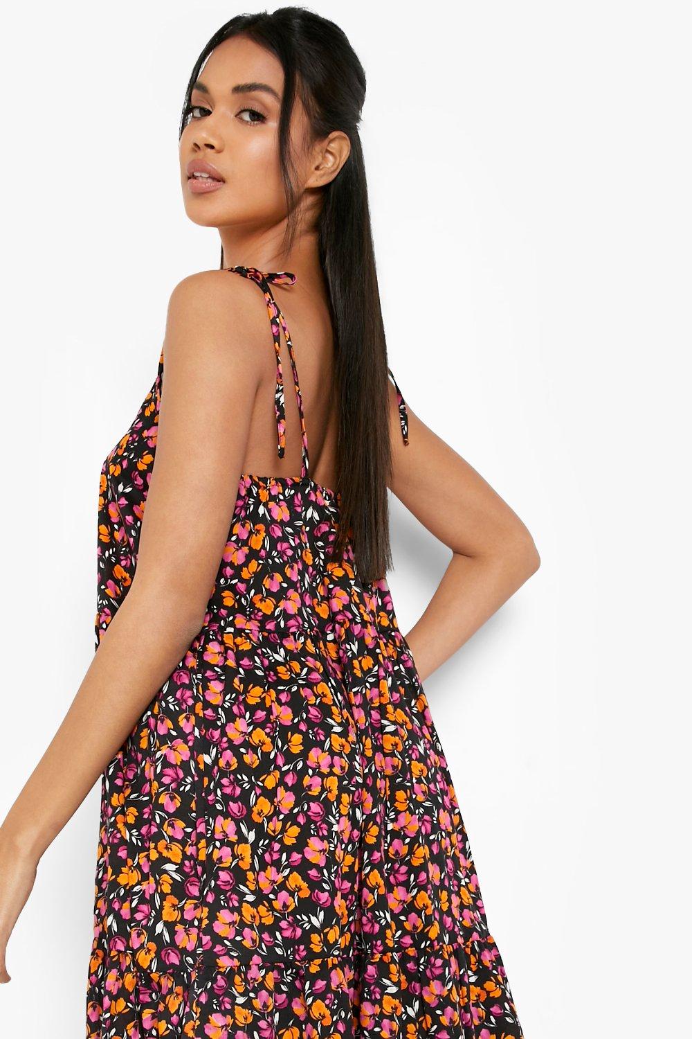 Floral Strappy Midi Swing Dress boohoo