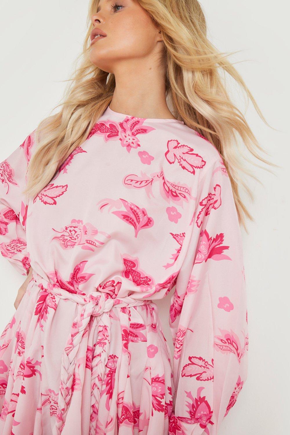 pink floral belted dress