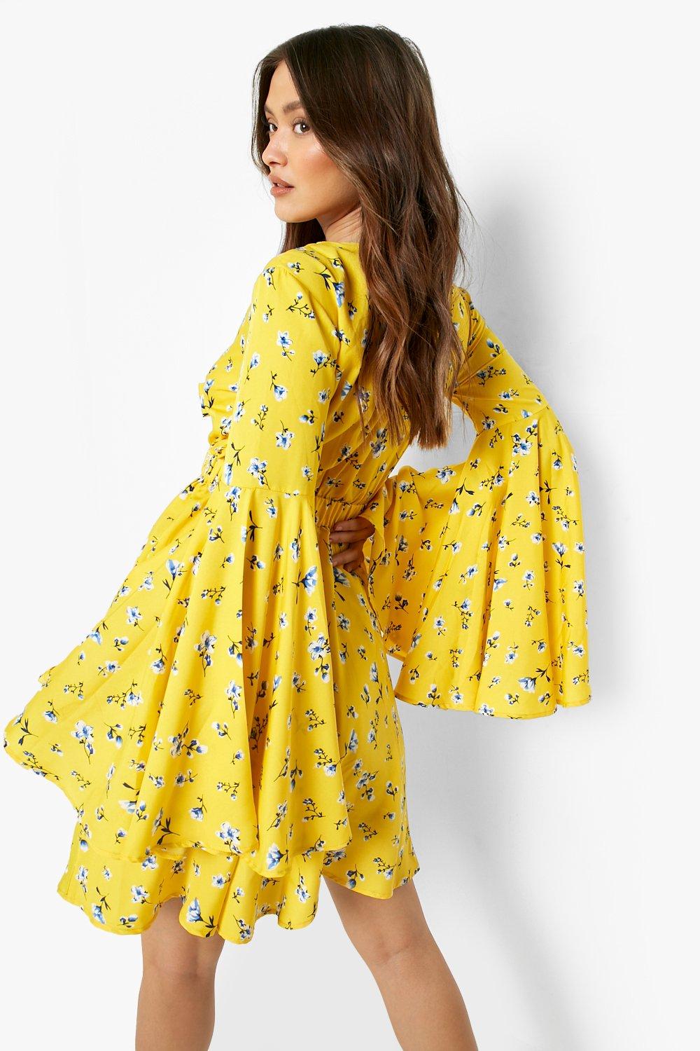 Yellow Floral Flare Dress