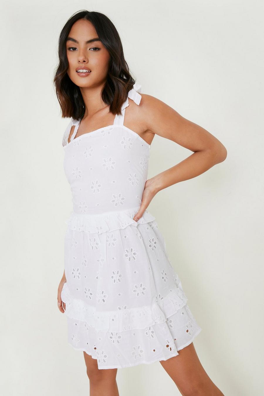 White Broderie Tiered Smock Dress image number 1