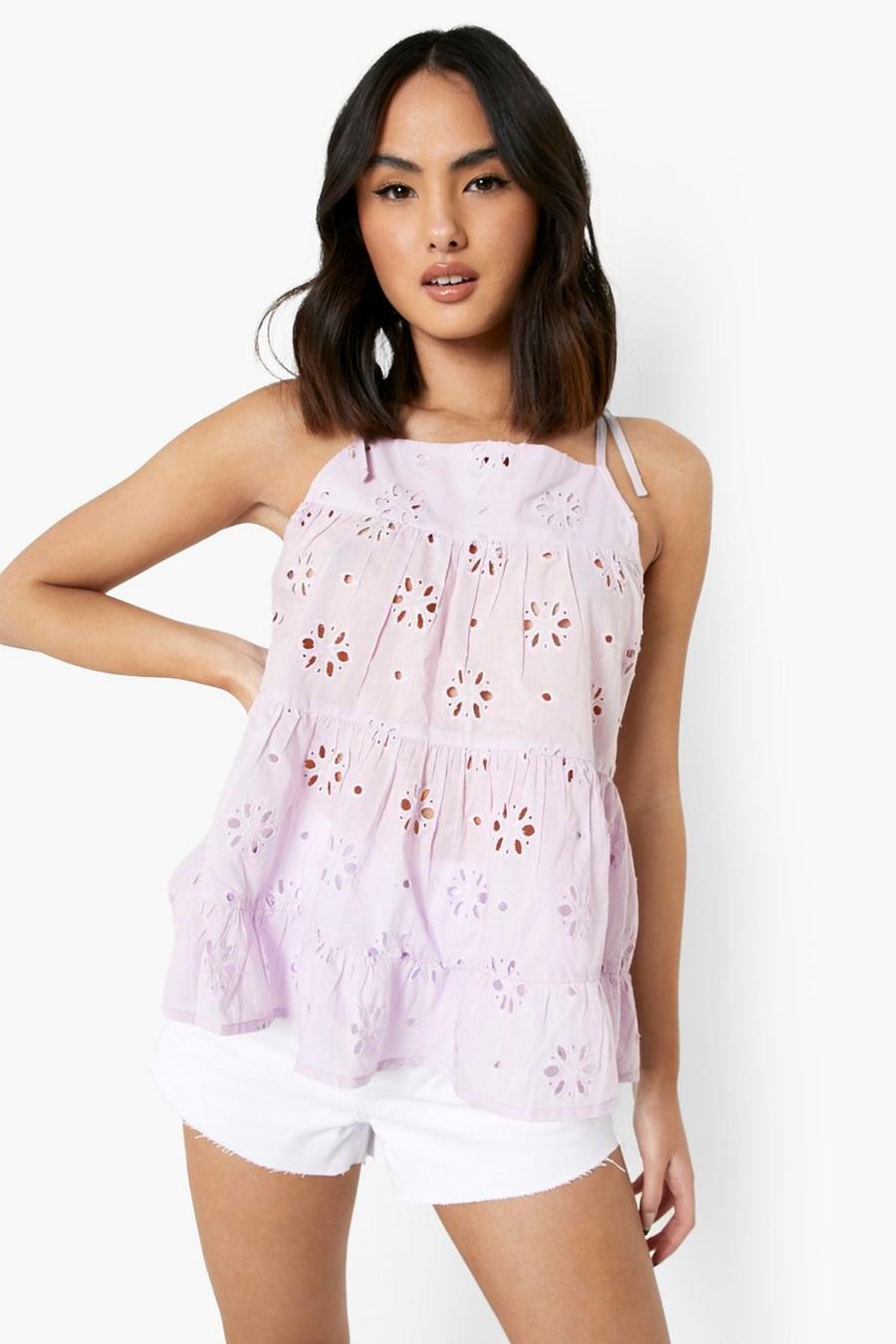 Lilac Broderie Tiered Smock Cami image number 1