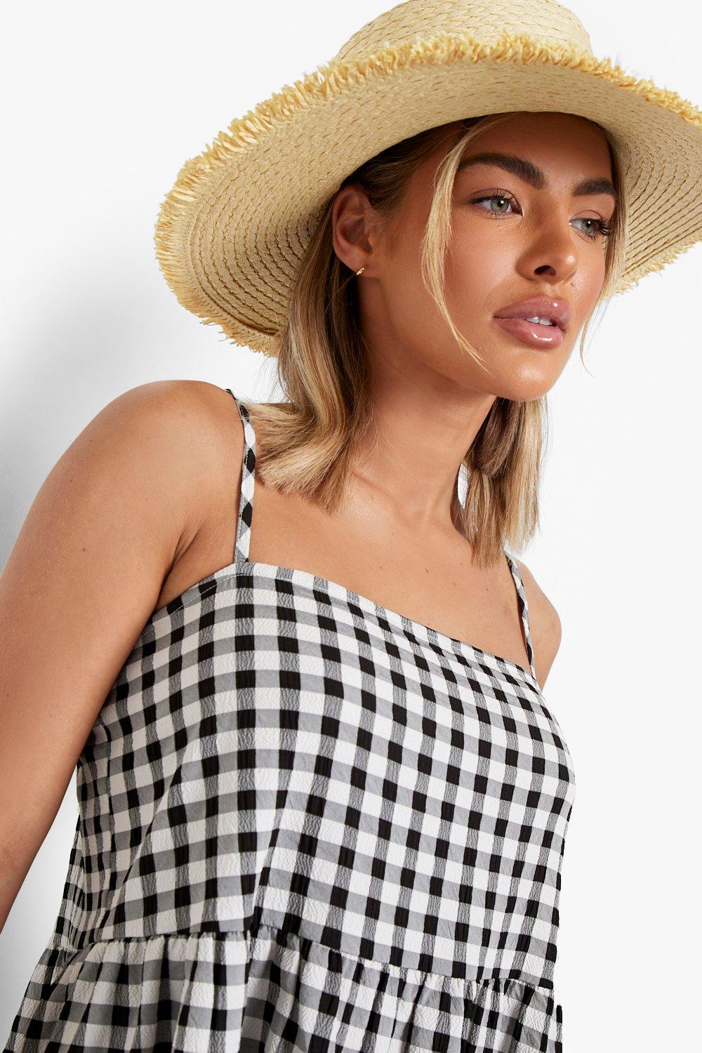 Textured Gingham Strappy Babydoll Dress boohoo IL