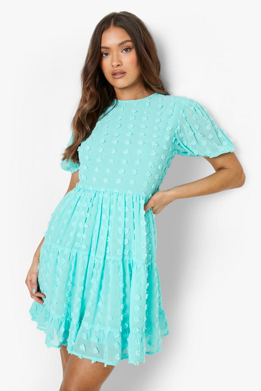 Mint Textured Spot Tiered Smock Dress image number 1