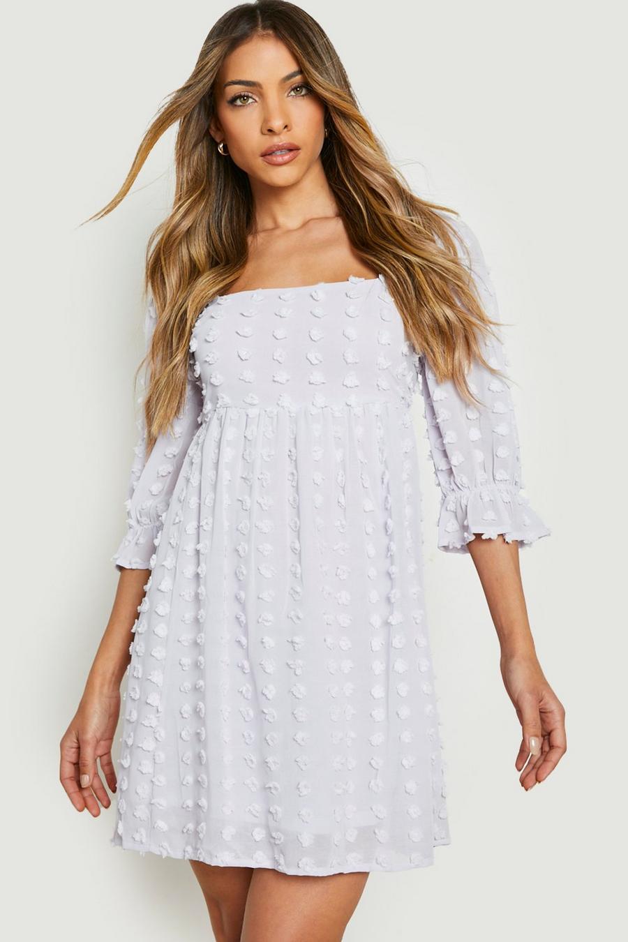 Lilac Textured Spot Puff Sleeve Smock Dress image number 1